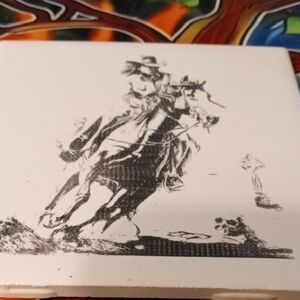 Western Cowgirl Art Print on White Coaster